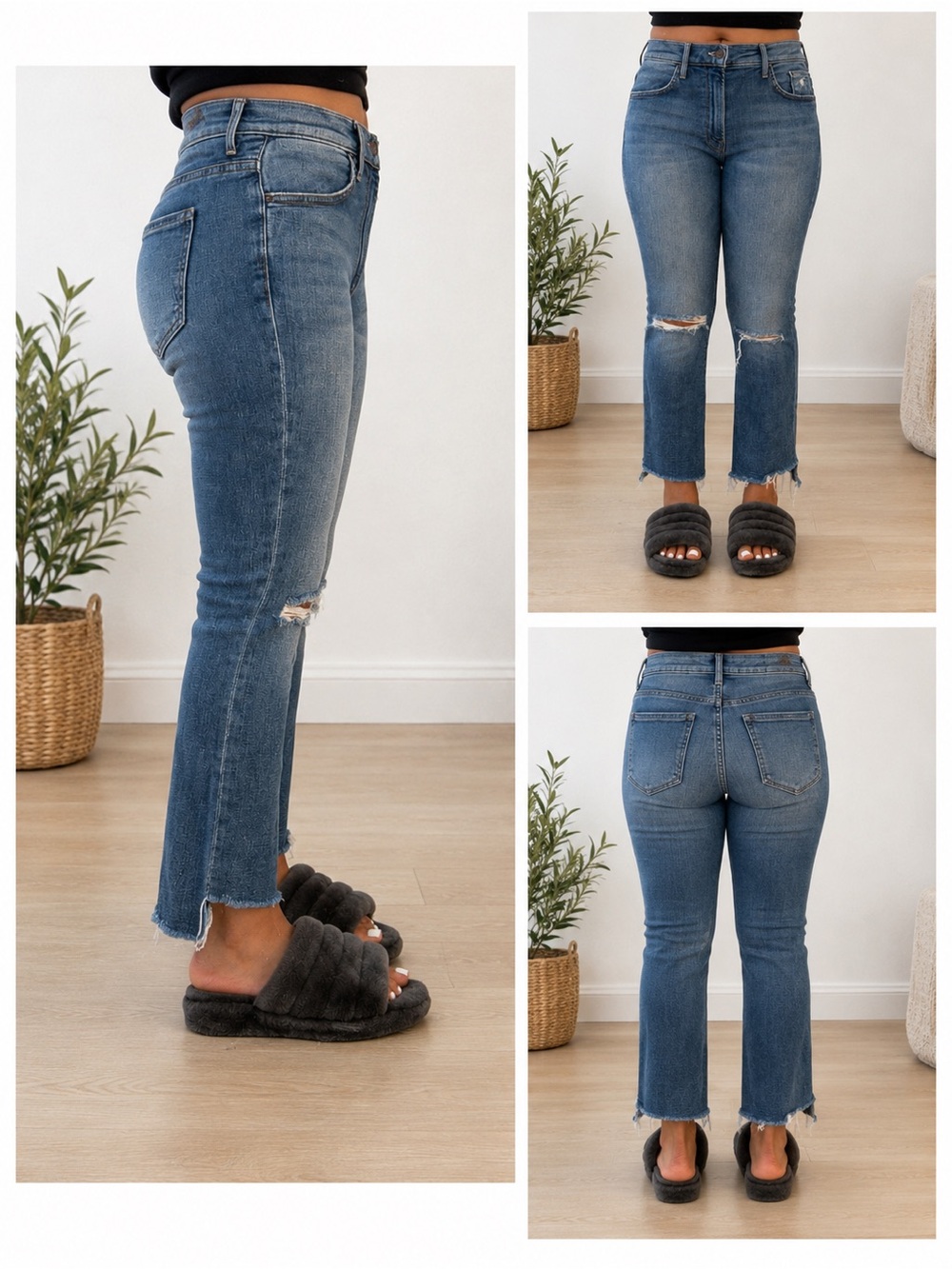 MOTHER Blue Cropped Raw-Hem Straight Jeans